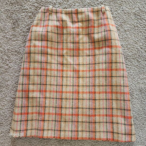 Vintage Jupe Haury Liberty of London plaid orange tan A-line skirt 38